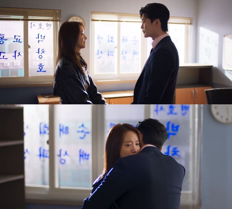 李鍾碩劇中得知潤娥病情後，夫妻倆在剛開始成立的律師事務所相擁而泣。翻攝Disney+