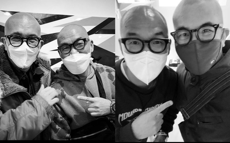 具俊曄（左圖左）今晚在IG上傳全黑合照，悼念插畫家好友金政基。翻攝具俊曄IG