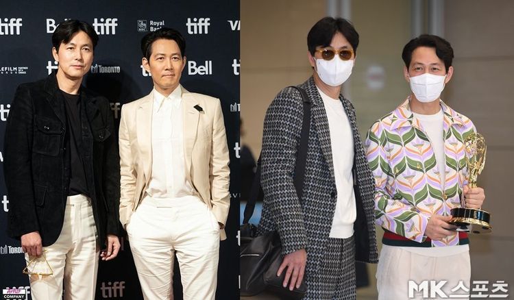 李政宰（左圖右）、鄭雨盛（左圖左）日前參加多倫多影展，18日回到韓國後，李政宰確診新冠肺炎。翻攝Artist Company、MK體育