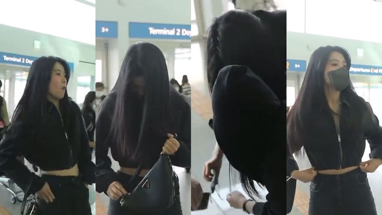 金泰梨昨前往米蘭時尚周，走進到仁川機場時才發現自己忘了戴口罩，嚇到煞車急轉彎，翻找口罩時手機還掉出來，非常呆萌。翻攝YouTube