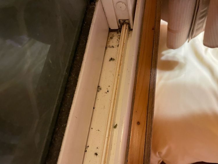 江先生指控窗軌不乾淨，東勢林場表示原因還待釐清。投訴人提供