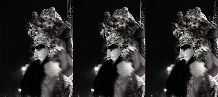 由左到右，抓拍神像原始檔案，修復模糊執行一次，修復模糊執行兩次的照片。黃子倫攝