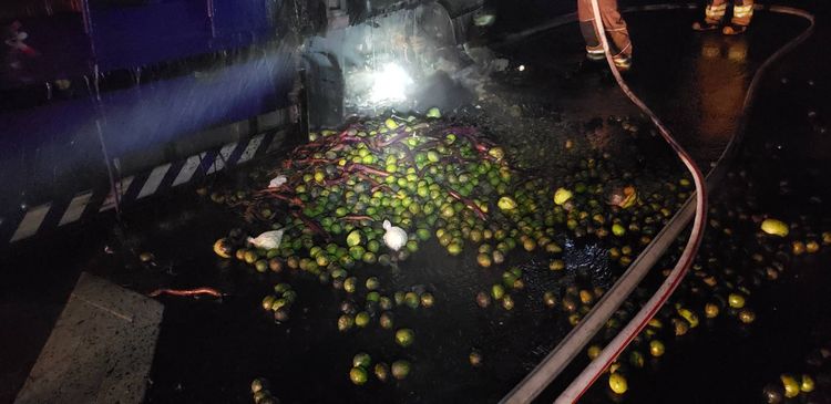 現場文旦、蔬果撒落一地。民眾提供