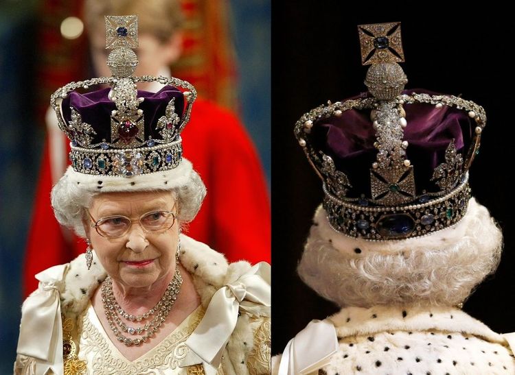 女王伊麗莎白二世生前佩戴王冠的身影。法新社