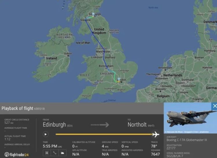 航班追蹤網站FlightAware24.com一度湧入近將600萬人，觀看女王最後一趟飛行。翻攝FlightAware24.com
