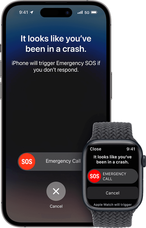 iPhone 14與Apple Watch今年新款具有車禍偵測功能。取自Apple