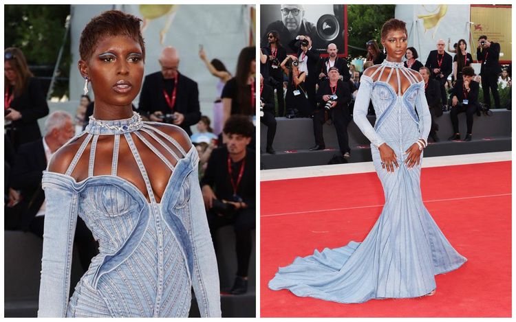 英國女星茱蒂透納史密斯穿著Balmain丹寧馬甲式魚尾禮服，吸睛力十足。翻攝Balmain IG