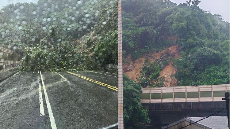 16日康湖隧道前坍方，交通中斷。翻攝自我是東湖人