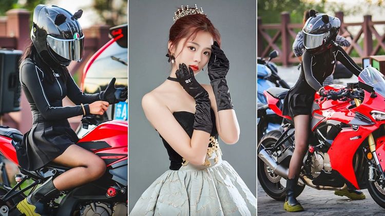 小魚愛吃魚經常穿著黑絲襪騎車跑山。翻攝自小魚愛吃魚抖音