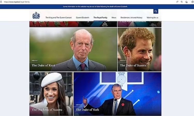 英國王室官網大變動，哈利和梅根被移到最底部。翻攝英國王室官網www.royal.uk/royal-family