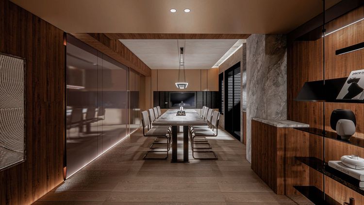 南京東路三段商業氣息濃厚，短短1.2公里就設有32家金融機構，向來吸引金融業或各產業的菁英分子搶進，近年推案流行中小坪數，圖為南京阿曼閱覽會議廳3D示意圖。翻攝南京阿曼官網