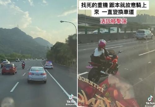 影片|重機載妹上國道!大車司機怒譙:找死、有夠北爛 「活該被擊落」