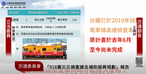 台鐵電車線每月斷!立委傻眼:2019編3.3億買檢查車 去年該交貨竟要拖到明年