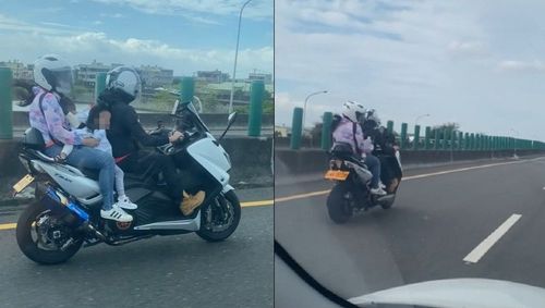 影片｜重機4貼上快速道路！2孩沒戴安全帽　網怒：失格父母