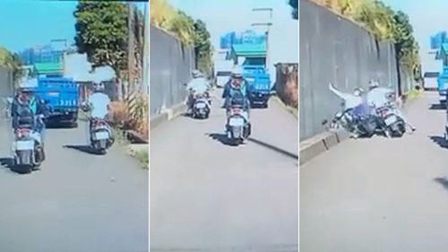 三寶一個move鑽車縫超車　瞬間對撞！害對向騎士摔進水溝