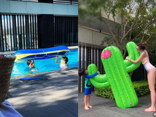 陳若儀陪雙胞兒戲水 林志穎康復中衝擊生活回正軌