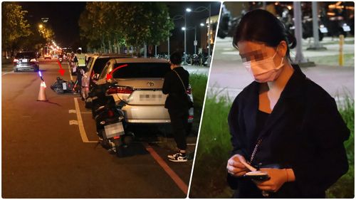 台中2機車追撞!黑衣妹沒事「哭花了臉」 後車男慘摔滑8米