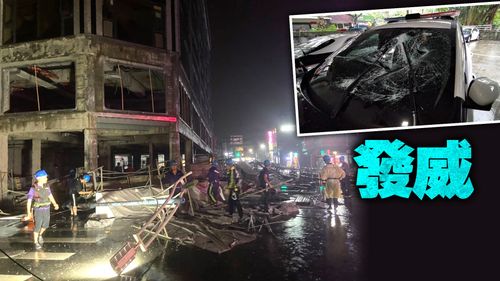 軒嵐諾挾強風驟雨　宜蘭礁溪大樓整修鷹架塌1警車衰遭砸