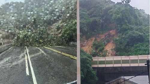尼莎颱風暴雨襲北台!北市康湖隧道前土石坍方 人車全受阻