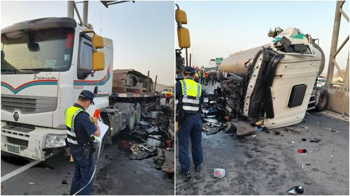台61西濱快速道路2聯結車追撞　槽車車頭消失1人傷
