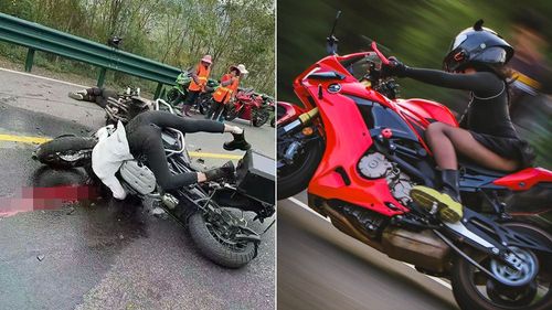 「黑絲重機女神」驚傳跑山逆向過彎撞死 現場畫面曝光!山寨安全帽破碎護不住