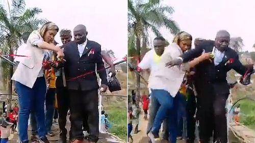 影片｜新桥一剪彩瞬间就崩塌　民众傻眼「原来是用红丝带固定」