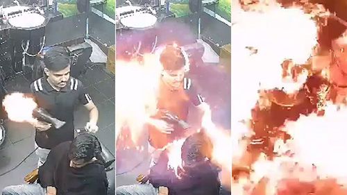 影片|吹風機爆炸烈焰噴射 美髮店瞬間恐怖火海